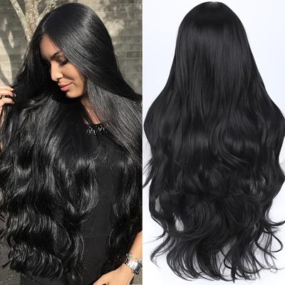 Long Body Wave Wig Middle Part Black Wigs For Wome...