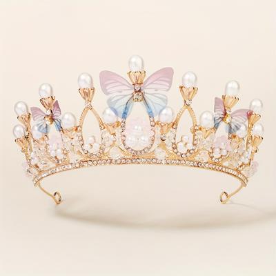 1pc Fairy Style Crown Butterfly Ornament Rhinestone Tiara Wedding Bridal Prom Birthday Crowns For Daily Use