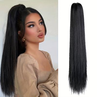 Synthetic Long Straight Claw Clip Ponytail Hair Extensions 22 Inch Heat Resistant Synthetic Hairpiece Clip On Drawstring Ponytails For Women Christmas New Year