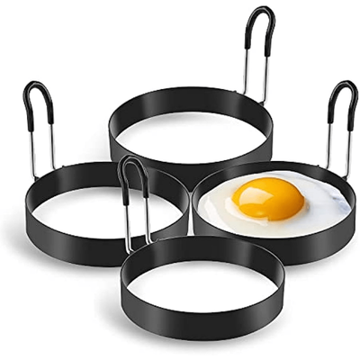 TEMU 4pcs, Stainless Steel Egg Cooking Rings - Frying Eggs, Pancakes, And Omelets - Hotel Kitchen Gadgets And Accessories