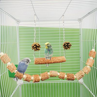 2pcs Natural Parrot Bird Cage Supplies, Bird Swing Toy, Natural Corn Cone, Bird Chewing Toy, Climbing Hanging Bridge Toy, Provide Exercise And Entertainment For Birds