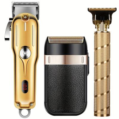 3pcs/set Professional Hair Clippers Set, Usb Rechargeable Electric Razor Fine Cutter Beard Trimmer Razor, Barber Trimming Machine Set, Cordless Hair Cutting Machine For Men, Holiday Gift For Him