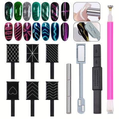 TEMU Nail Art Multifunctional Cat Set, 12pcs Lightning Plum Suction Magnet, Cat Eye Nail Oil Glue Tools