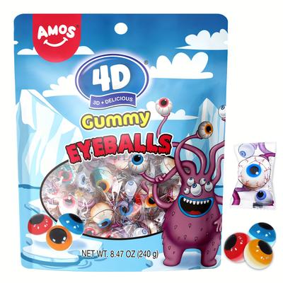 Amos, 4d Eyeballs Gummy Candy, Perfect For Easter Basket Stuffers, Edible Eyes For Cupcake Toppers Cookie Dessert Decorations 8.47oz