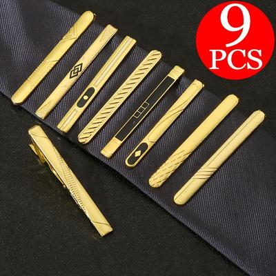 TEMU 9pcs Metal Tie Clips Set, For Men Business Suit, Fashion Tie Clips