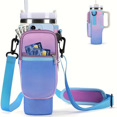 TEMU 1pc Water Bottle Carrier Bag With Phone Pocket For 40oz Tumbler, Water Bottle Holder With Strap, Cup Accessories