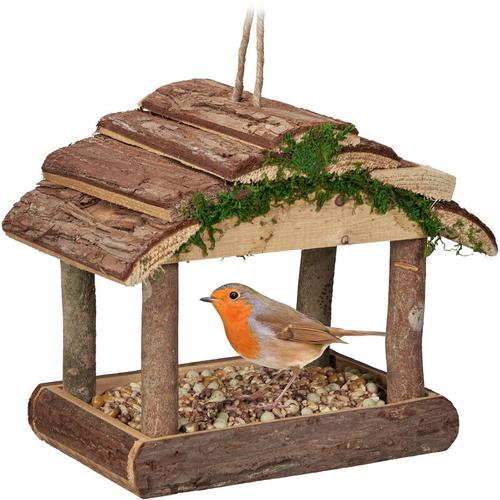 Relaxdays Vogelfutterhaus Holz, zum Aufhängen, HBT: 19 x 22 x 16,5 cm, Garten, Vogelfutterspender
