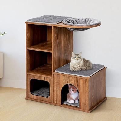 Goplus - Stabiler Katzenbaum, Kletterbaum mit Sisal-Kratzmatte & Plüsch-Sitzmulden & Hoehle, Image