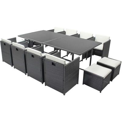 Concept-usine - Tisch und 12 Stühle aus Harz, ineinanderschiebbar, grau/weiß miami - Grau/Weiß