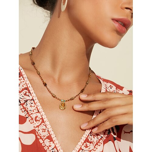 Damen Anhänger Halskette Ketten Messing Natürliche Mineralien Böhmen Vintage Künstlerisch / Retro Image