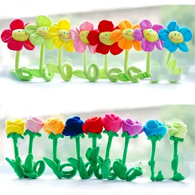 10pcs Curtain Accessories Home Decoration Cute Smile Cartoon Sunflower Rose Plush Toys Christmas