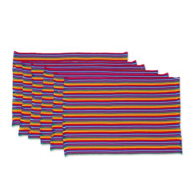 Rainbow Inspiration,'Six Multicolored Striped Cotton Placemats from Guatemala'