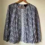 J. Crew Tops | J Crew Women’s Scalloped Poplin Cotton Blouse In Liberty Mixed Floral Print Sz M | Color: Blue/White | Size: M