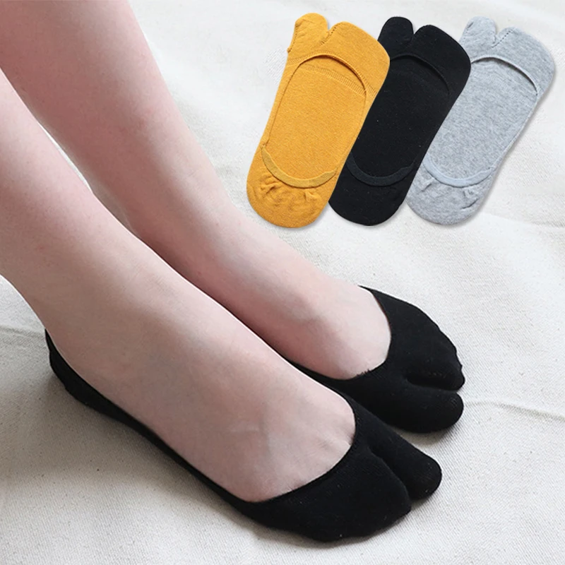 Sommer dünne rutschfeste unsichtbare Low Cut Bootssocke für Frauen Zwei Finger Socken solide atmungsaktive Baumwolle Tabi Socken bequem Image