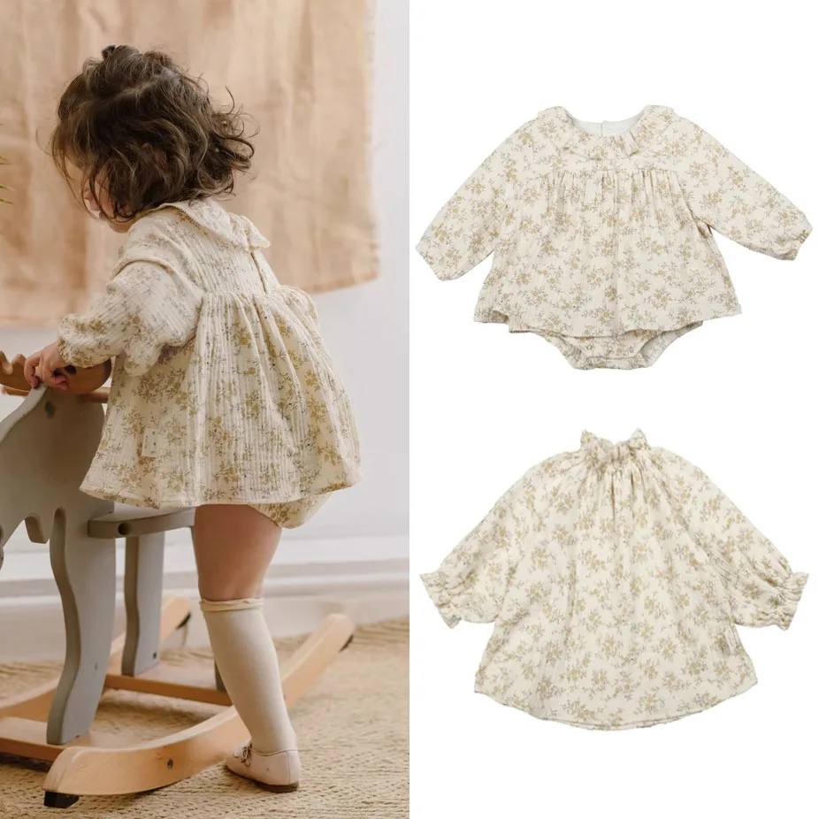 Blumen Baby Mädchen Kleider Frühling Bio-Baumwolle Neugeborenen Mädchen Stram pler Kleinkind Mädchen Kleidung Image