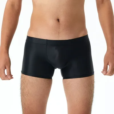 Sexy Männer Boxer Öl Glänzende Glänzende Shorts Unterwäsche Ultradünne Durchscheinende Höschen Glatte Böden Badehose Enge Sport Leggings Image