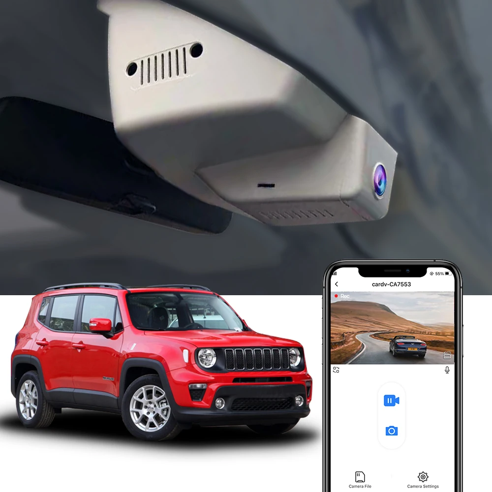 Fitcamx 4K WIFI Dash Cam für Jeep Renegade 2015–2024, Nachtsicht- und Loop-Aufnahme, Plug&Play-Installation, App-Steuerung Image