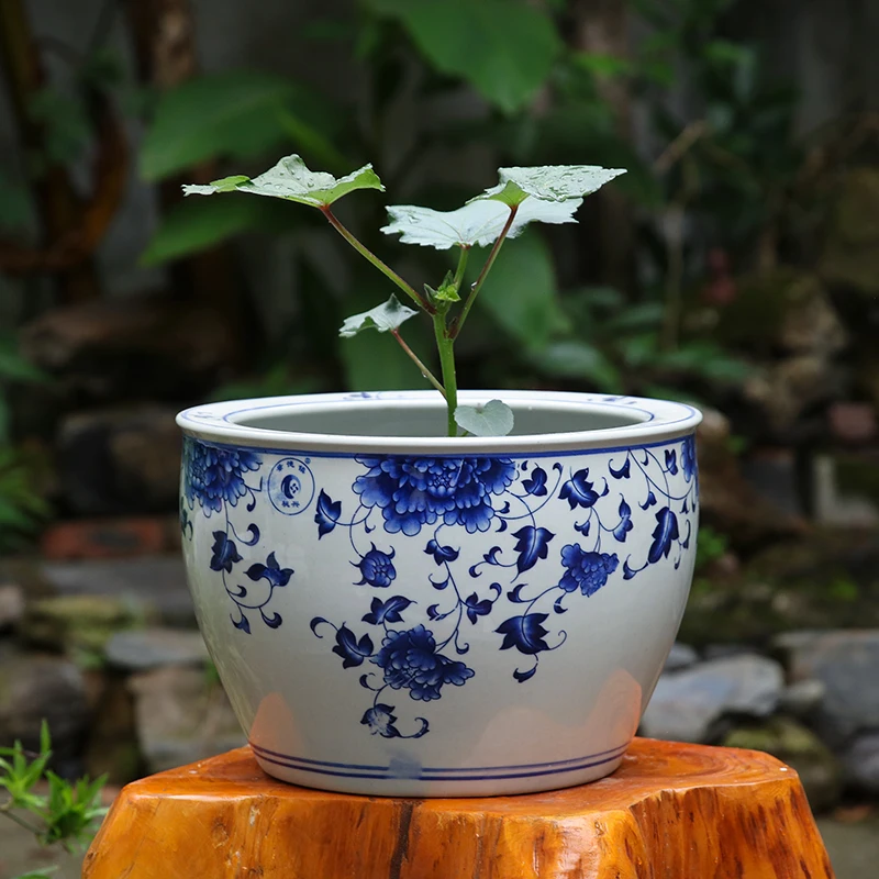 12 zoll Keramik Pflanzer Asiatischen Blau und Weiß Blumen Blumentopf Im Freien Große Vintage Orientalischen Keramik Pflanzer Porzellan Große Schüssel