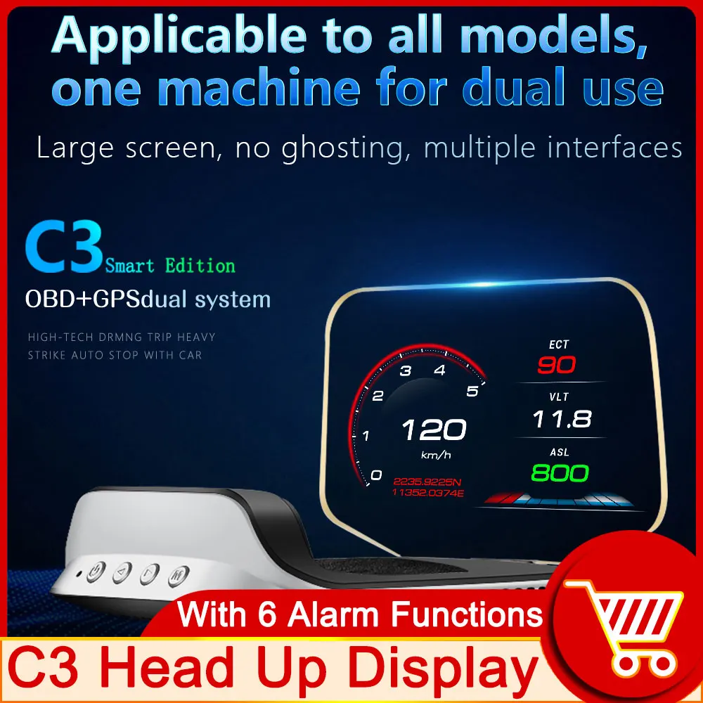 AD C3 HUD Navigation GPS OBD Tacho Head Up Display Autozubehör Projektor HUD Wassertemperaturanzeige 6 Alarmfunktionen Image