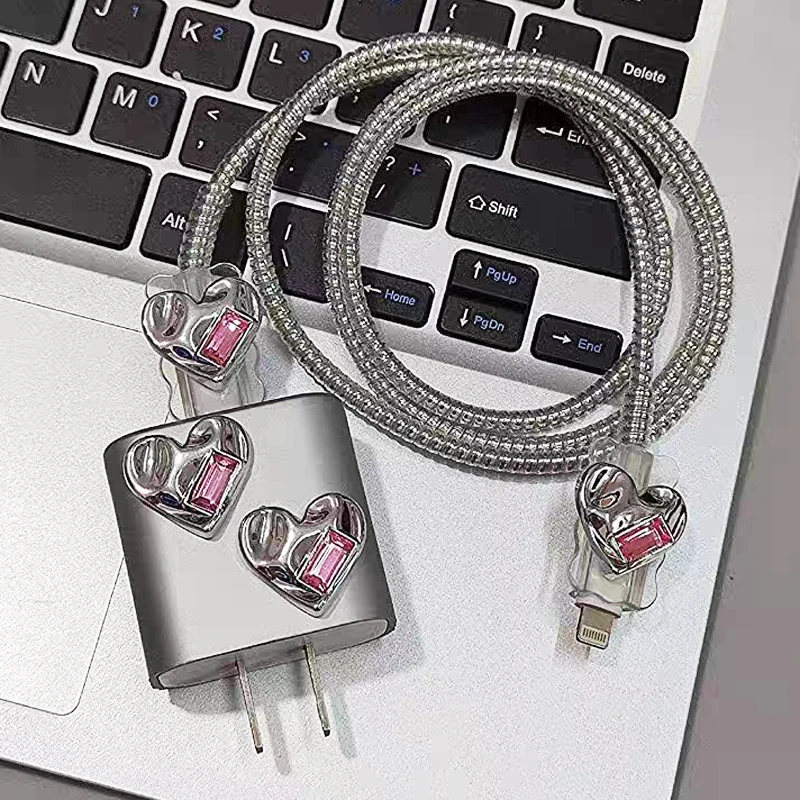 Ladegerät-Schutzhülle für iPhone 15 14 13 12 18 W 20 W Original-Ladegerät 3D Silber Datenleitung Management Spiralwickler Schutz Image