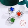 Lussuoso anello in argento Sterling 925 per donna di alta qualità verde/rosso/blu Cat Eye AAAA