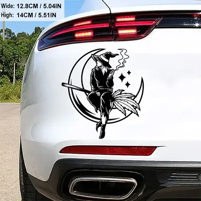 Hexe Rauchen Nacht Mond Auto Aufkleber, für Laptop Wasserflasche Auto LKW Van SUV, Motorrad Fahrzeug Fenster Wand Tasse Aufkleber, Aut Image
