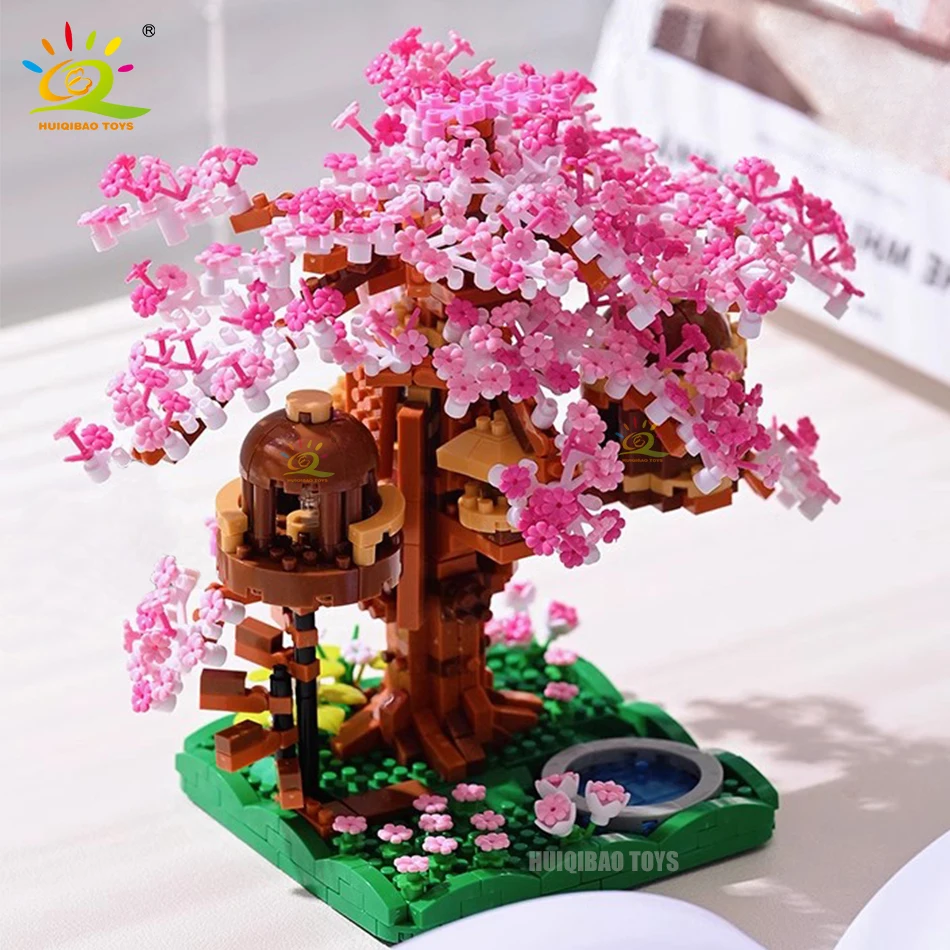 1109 stücke DIY Kirschblüte Blume rosa Baumhaus Moc Montage Bausteine klassische Modell Ziegel setzt Spielzeug für Kinder Erwachsene Image