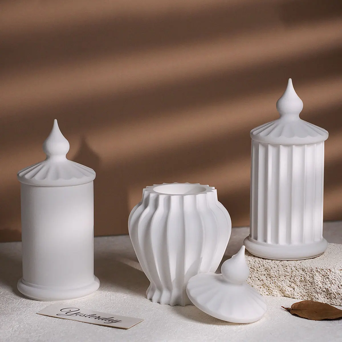 2 teile/satz römische Säule Zement Kerze Glasform Beton Stift halter Silikon form Retro gestreiften Blumentopf Gips Epoxy Ton Form Image