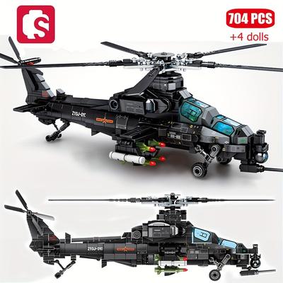 704pcs Z-10 Army Helicopter Gunships Model Building Blocks, City Swat Armed Aircraft Airplane Assembly Bricks Toys For Boys, Holiday Gifts Easter Day Gift