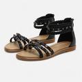 Femme Sandales Bohème Chaussures romaines du quotidien Plage Tressé Rivet Talon Plat Bohême Rétro Vintage Décontractées Polyuréthane Boucle Noir Marron Beige