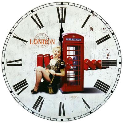 Retro Design Wand Uhr London Deko Zeit Anzeige Römische Zahlen Telefonzelle Image