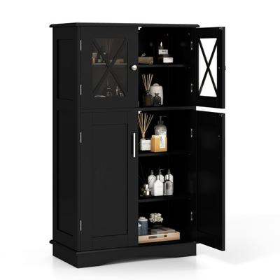 Costway 4 Doors Freeestanding Bathroom Floor Cabinet with Adjustable Shelves-Black