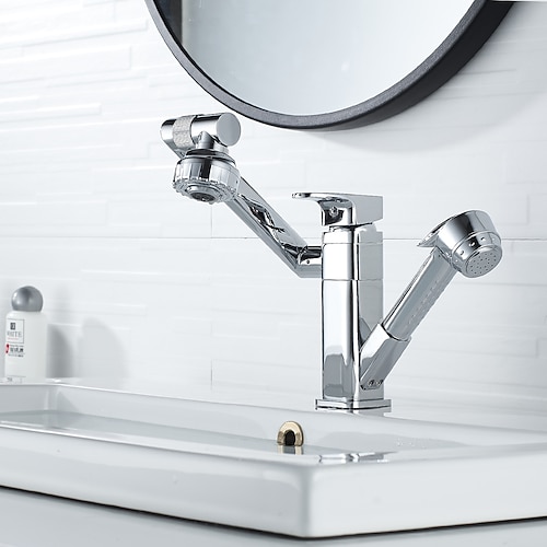 Waschbecken Wasserhahn - drehbar / herausziehbar lackierte Oberflächen Centerset Einhebelmischer mit zwei LöchernBadarmaturen Image