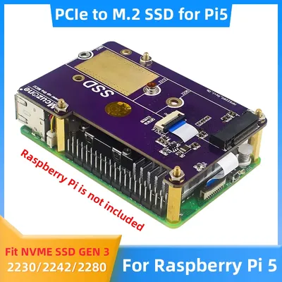 Raspberry Pi 5 PCIe to M.2 NVMe SSD Support GEN3 High Speed Fit 2230 2242 2280 M.2 Solid State Drive