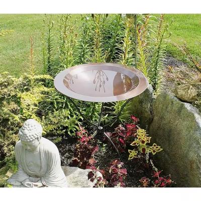 24-inch Diameter Round Copper Plated Brass Large Bird Bath Rimmed Bowl Birdbath - 24 x 24 x 3 inches