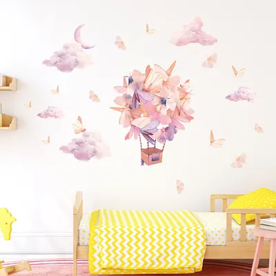 1Pc Aquarell Ballon Schmetterlinge Wand Aufkleber Mädchen Zimmer Kinderzimmer Wand Dekoration Image