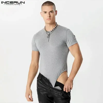 INCERUN 2024 Sexy Stil Neue Männer Strampler Kurzarm Solide Bequeme Bodys Stilvolle Oansatz Design Dreieck Overalls S-5XL Image