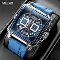 Megir quadratisches Zifferblatt Sport Quarzuhr Herren Mode wasserdichte leuchtende Armbanduhr mit Chronograph Datum blau Silikon armband