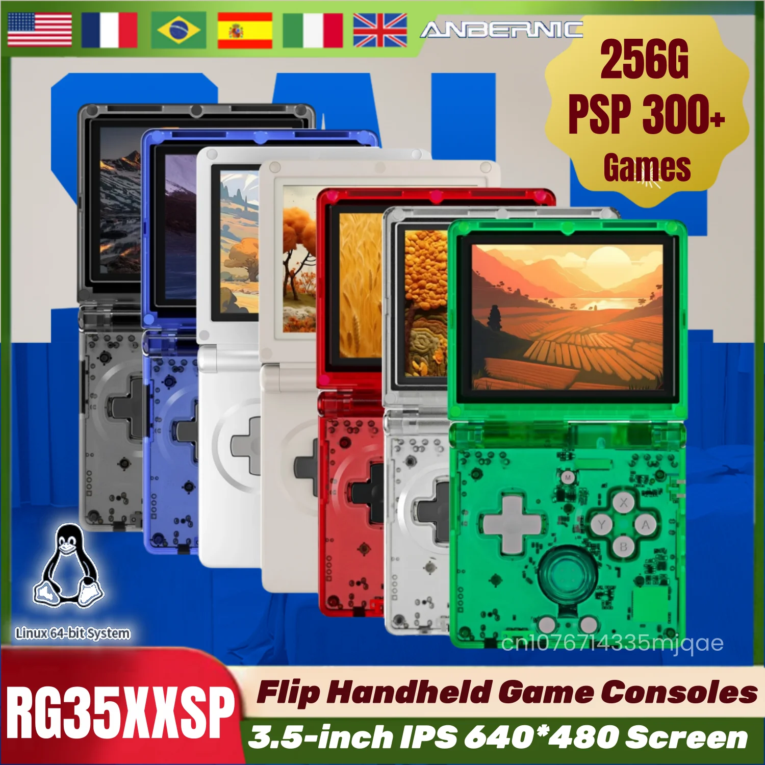 ANBERNIC RG35XXSP Flip Handheld-Spielekonsolen 3,5-Zoll IPS 640*480 Bildschirm Retro-Videospiel Linux WIFI 3300 mAh 256G PSP 300+Spiele Image