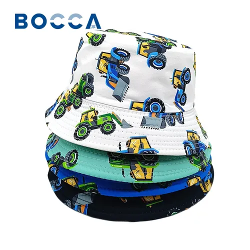 Bocca Kinder Cartoon Eimer Hut Muster Fischer Hüte Bulldozer Spielzeug Panama Cap Boy Kinder 54cm