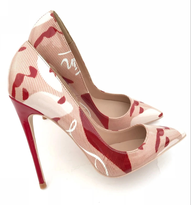 Rosa So Kate Frauen Schuhe Stilettos Gedruckt Extreme High Heels Pumpen 12cm Graffiti Striped Rot Ferse Braut Schuhe Hochzeit größe 43