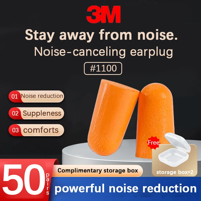 50 Paar: 3 m lange Ohrstöpsel zum Schlafen, Lernen, Anti-Lärm, superlärmsicher, industrielle Schutzmaschinen, Geräuschreduzierung 1100 Image