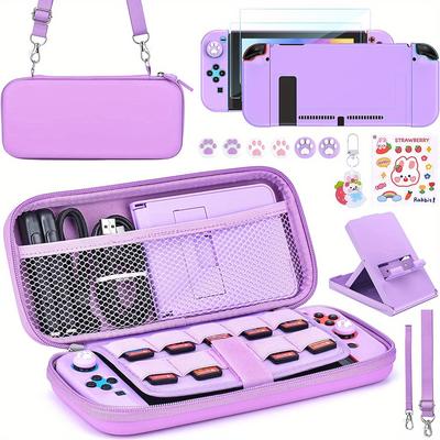 For Switch Accessories Kit, 15 In 1 Purple Switch (non-oled/lite) Girls Accessories Kit, Includes Switch Carrying Case, Adjustable Stand, For Switch Console And J-con Protective Case