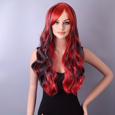 Colorful Long Curly Wavy Wig With Bangs Synthetic ...