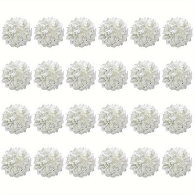 24pcs, White Silk Hydrangea Artificial Flowers Heads With Stems - Plastic Fake Floral Arrangements For Home, Wedding, Party Decorations