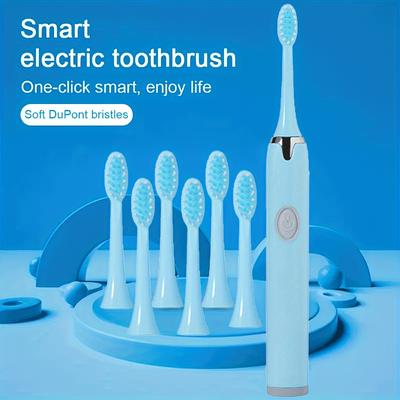 Battery Electric Toothbrush Kit For Adults, Toothbrush With 6 Soft Bristles Brush Heads, Oral Care Toothbrush, Suitable For Male And Female At Home Travel