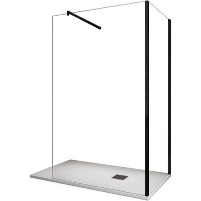 Eck-Duschkabine begehbare 200 cm hohe transparente 8-mm-Glaswand Schwarzer Rahmen mit Zubehör Image
