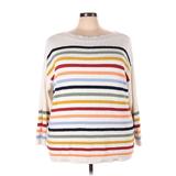 Ann Taylor LOFT Pullover Sweater: White Color Block Tops - Women's Size 24 Plus