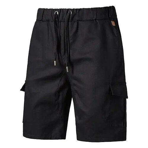 Herren Cargo Shorts Kurze Hosen Shorts Kurze Hosen Bermudas Kordelzug Multi Pocket Glatt Draussen Sport Knielänge Outdoor Täglich Modisch Brautkleider schlicht Schlank Schwarz Marineblau Unelastisch Image