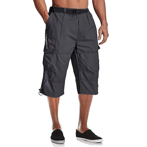 Herren Taktische Shorts Cargo Shorts Kurze Hosen Caprihose Knopf Elastische Taille Multi Pocket Glatt tragbar Wadenlänge Outdoor Täglich Campen und Wandern Modisch Klassisch Schwarz Armeegrün Image